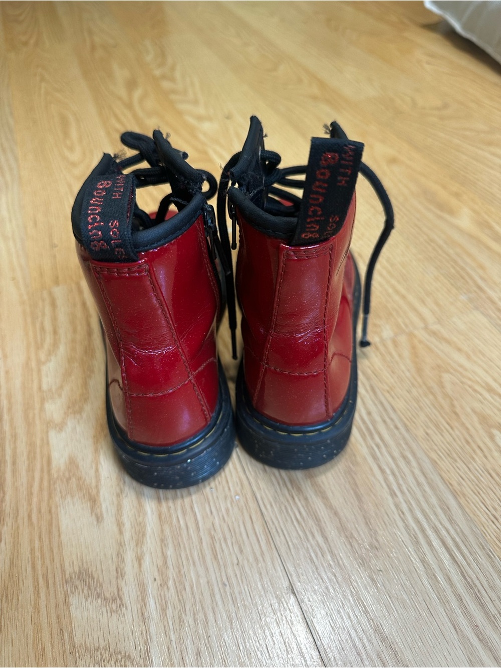 Dr. Martens 1460 Kids Red Patent Leather Lace-Up Zip Ankle Boots US 13